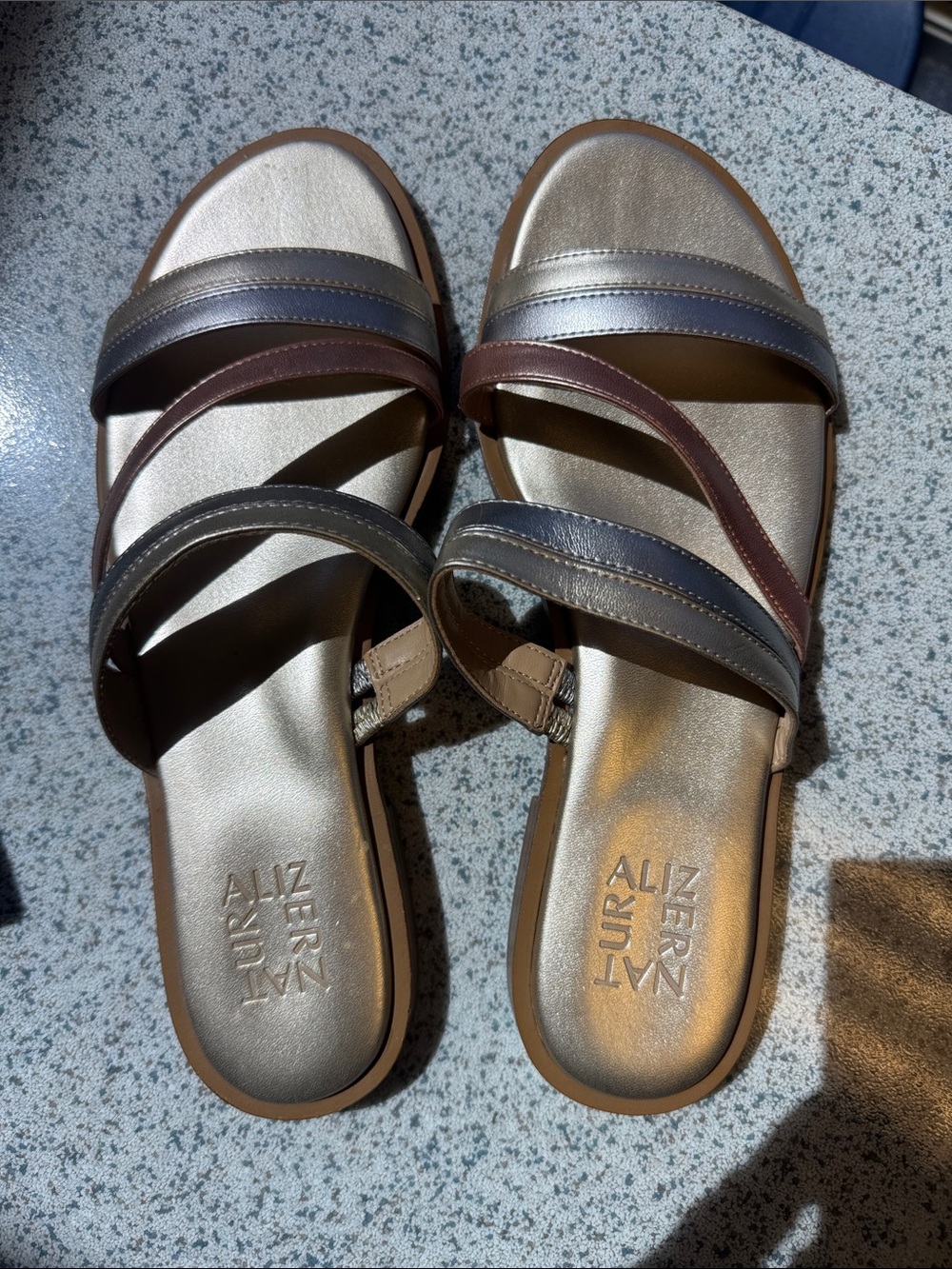 Naturalizer Metallic Multi-Strap Slide Sandals - Bronze/Gold/silver
